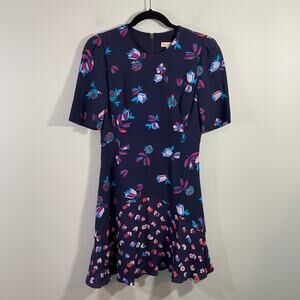 Rebecca Taylor Women's Navy Floral Short Sleeve Dress Size S